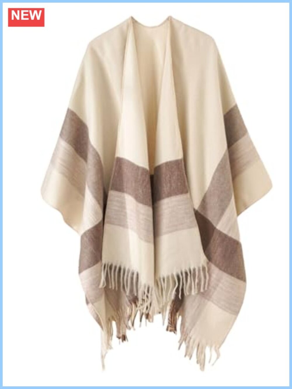 Wool Blend Shawl Wrap Open Front Poncho Cape Tassel Oversized Women